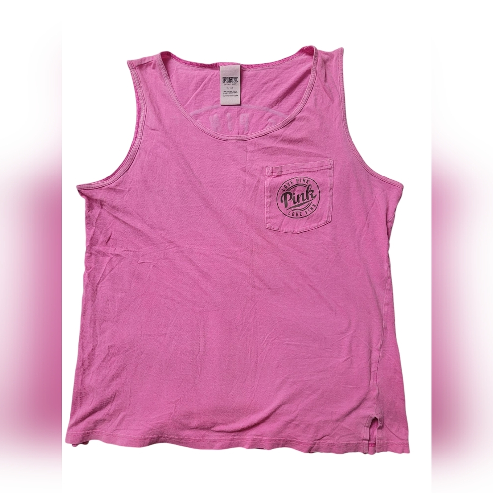 ☆Victoria's Secret PINK Oversized Cotton Graphic Logo Tank Top - Size L